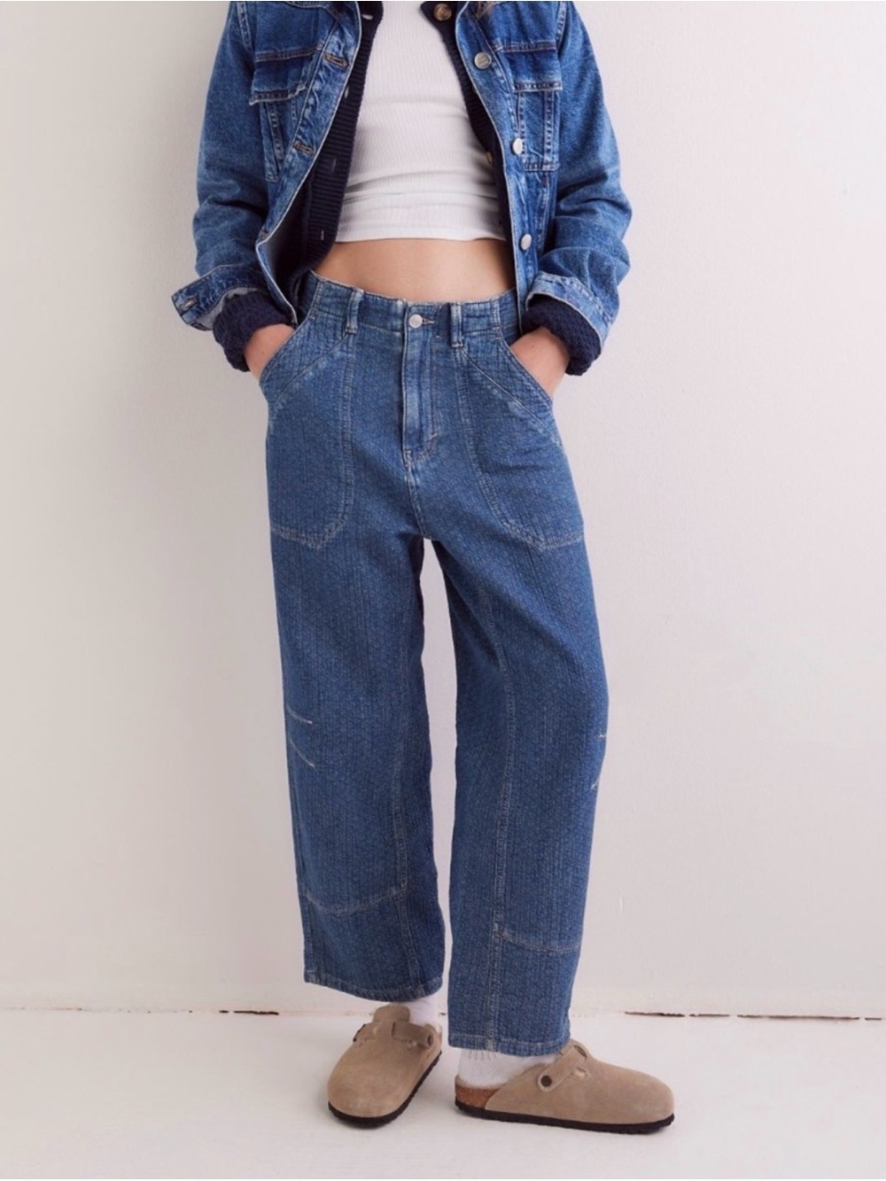 Free People We The Free Midnight Voyage Quilted Wide Leg Jeans Large